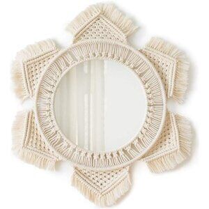 Boho Wall Mirror Decor Round Macrame Hanging Wall Art Decoration for Bedroom